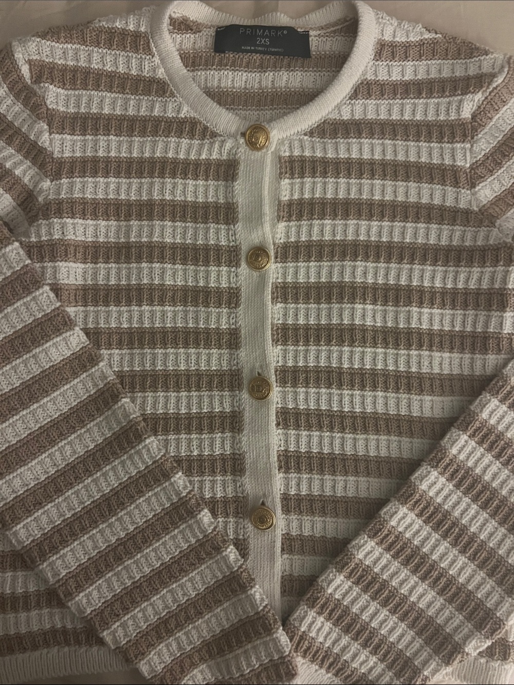 Primark Cream and Taupe Striped Button-Up Cardigan